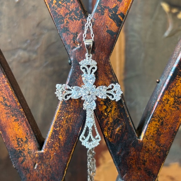 JTV Bella Luce 4.70ctw Diamond Simulant Rhodium over Silver Cross Necklace - Picture 3 of 9